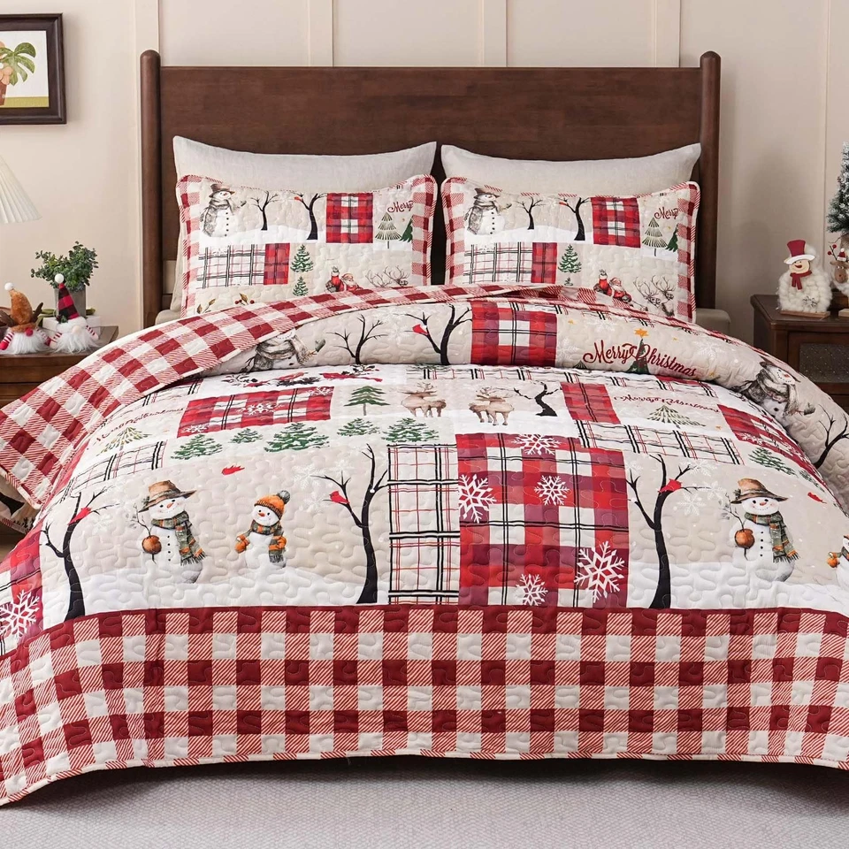 Juego de edredón reversible a cuadros búfalo rústico reina de 3 piezas, así que... Foto 3 de 4