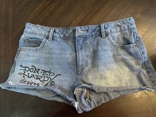 Ed Hardy Cut Off Denim Shorts Women s Size 28 Born Free Tattoo Art Heart Bird