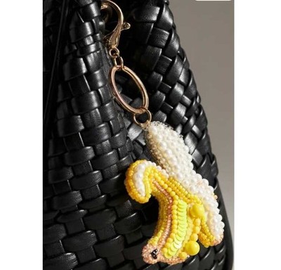 New Anthropologie Beaded fruit icon bag charm banana key chain
