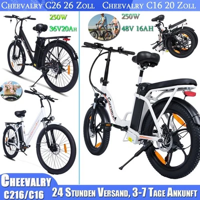 Cheevalry Elektrofahrrad 20/26 Zoll 250W 36/48V 16/20Ah E-City Bike 120KM E-BIKE