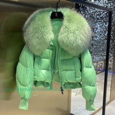 Women's Fur Collar White Duck Down Jacket Winter Warm Loose Short Coat Parka