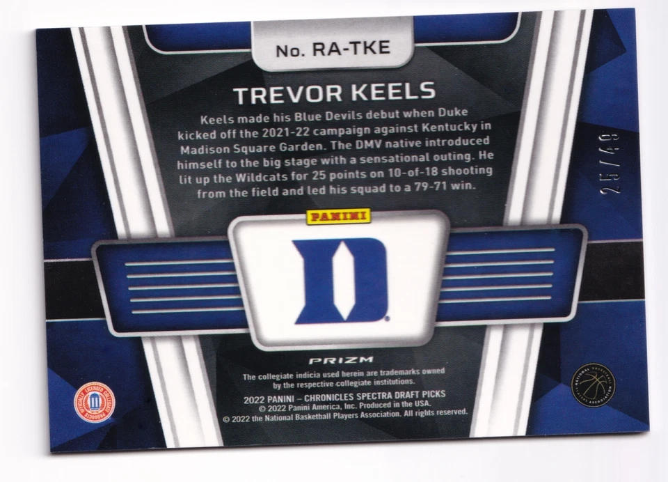 2022 Panini Spectra TREVOR KEELS 🔥 Rise Above Interstellar 25/49 - Image 2 of 2