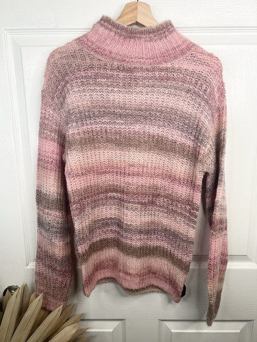 Nordstrom Signature Women's Mock Neck Pink Striped Sweater Multicolor Size S - Picture 2 of 10