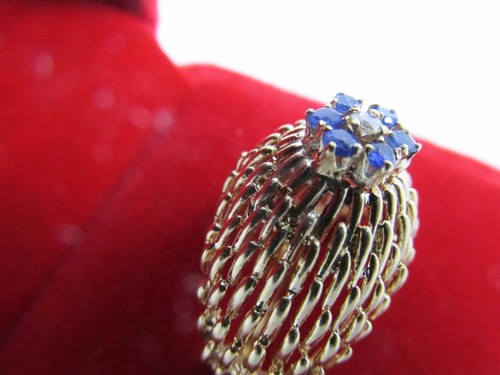 Vintage 14k Solid Yellow Gold Hallmark Handmade Diamond Blue Spinel Ring Sz 7 - Picture 4 of 12