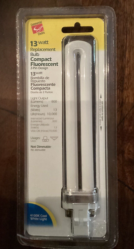 13 WATT Commercial Electric COMPACT FLUORESCENT Replacemnt Bulb 2-PIN BASE 4100K