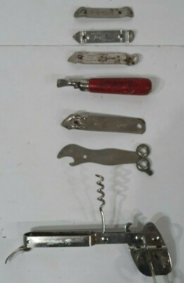 7 Antique Beer Bottle Openers, Budweiser, Royal 58, Old Style, Schmidts, etc. 
