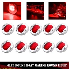 10X Red 3" Inch Round Chrome 6 LED Stern Navigation Ship Boat Marine Light 12V