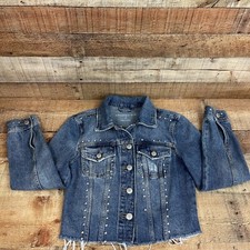 Aeropostale Denim Cropped Raw Hem Studded Cotton Jean Jacket Women's Size Small