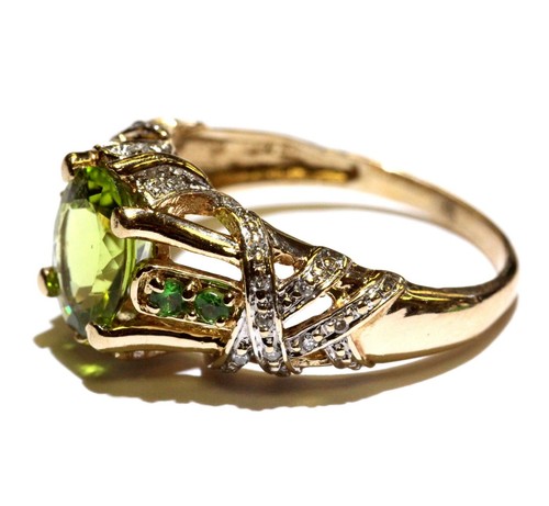 14k yellow gold .10ct diamond oval peridot gemstone ring 6g size 10 - Picture 3 of 7