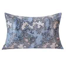 MANSPHIL Blue Grey Paisley 100% Silk Pillowcase Floral Queen Size Vintage Pri...