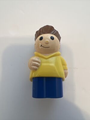 Vintage Mega Blocks Man Boy Yellow Shirt Blue Pants Brown Hair
