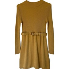 Free People Metallic Gold French Girl Belted Mini Dress Womens Small Long Sleeve