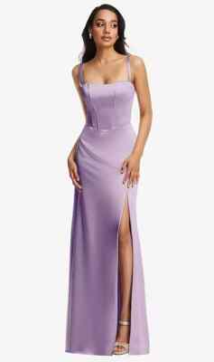 After Six 6874...Lace Up Tie-Back Corset Maxi Dress..Pale Purple...Size 8...NWT