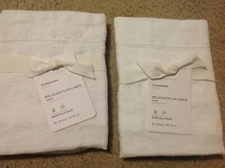 2 POTTERY BARN Belgian Flax Linen Shams STANDARD Size Potterybarn Sham white NEW