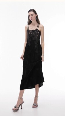 Topshop Velvet And Lace Midi Slip Dress In Black UK 10 | eBay UK