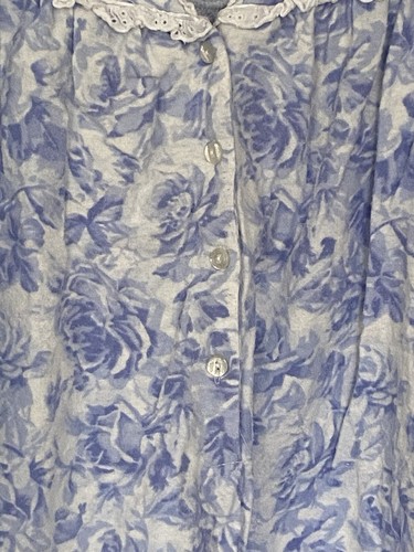 Lanz of Salzburg Blue White Rose Tyrolean Flannel Night Gown Pajama Large #2 - Picture 3 of 9