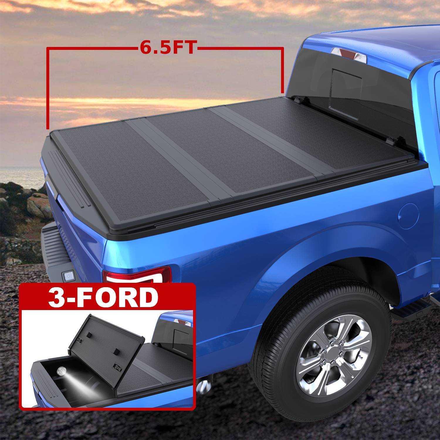 TRIFold 6.5FT Bed Hard Fiberglass Truck Tonneau Cover For 20152024