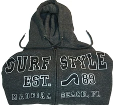 SURF STYLE HOODIE SMALL UNISEX PACIFIC & CO SURFING MADEIRA BEACH FL PREPPY GRAY