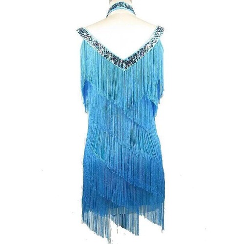 New Women Flapper Dress Ladies Party Dance Performance Fringe Sequined Dress - Picture 13 of 33