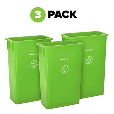 Alpine Industries Trash Can Slim Waste Basket Commercial Lime Green (3-Pack)