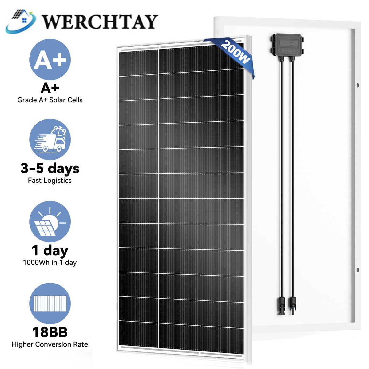 200W 200W Monocrystalline – 12V For RV, Campers, Home & Off-Grid Solar ...