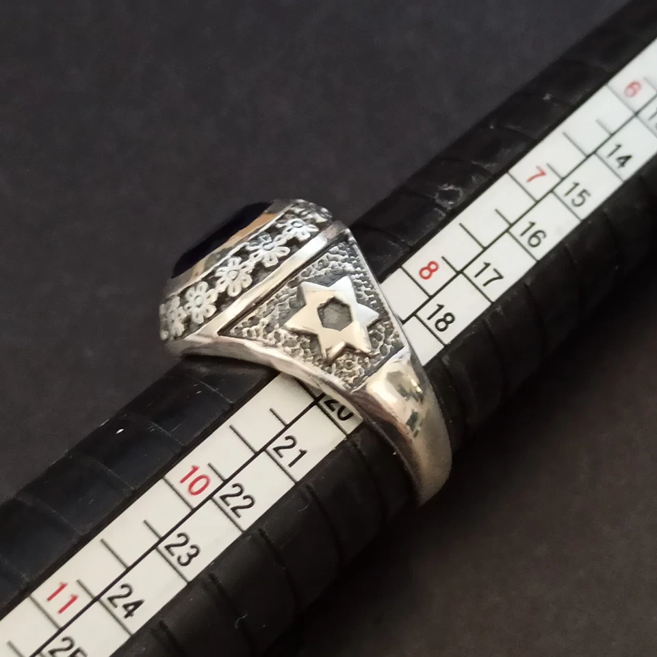 Anillo Hombre Estrella David Plata 925 Azul Real Sello Masivo 8.75 Retro Pinky Regalo Foto 4 de 4