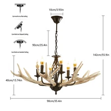 Rustic Pendant 6-Lights Deer Horn Antler Chandelier Light Ceiling Lamp Fixture