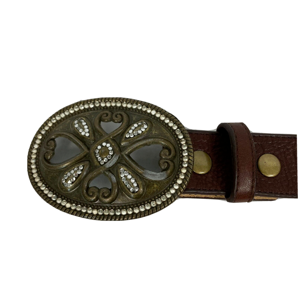 Leatherock Belt Womens Small Brown Leather Brass Oval  display picture 1