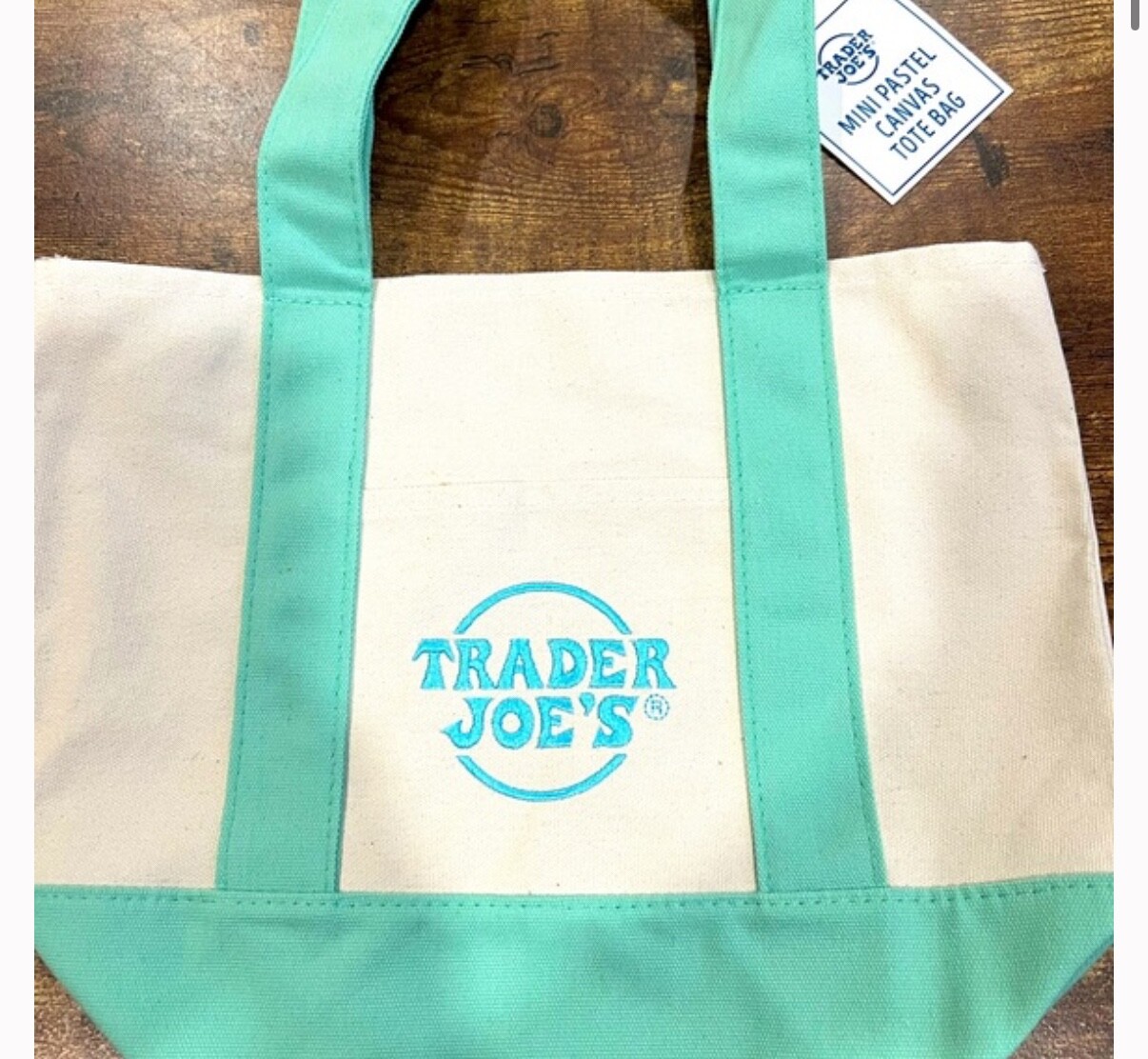 Trader Joes Mini Canvas Tote Bag Spring 2025 Pastel Mint Green Turquoise New With Tags