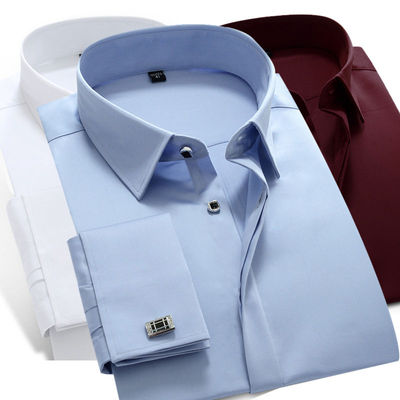 men's dress shirts for office Mens Long Sleeve Shirts Office Formal French Cuff White Collar Dress Cufflink