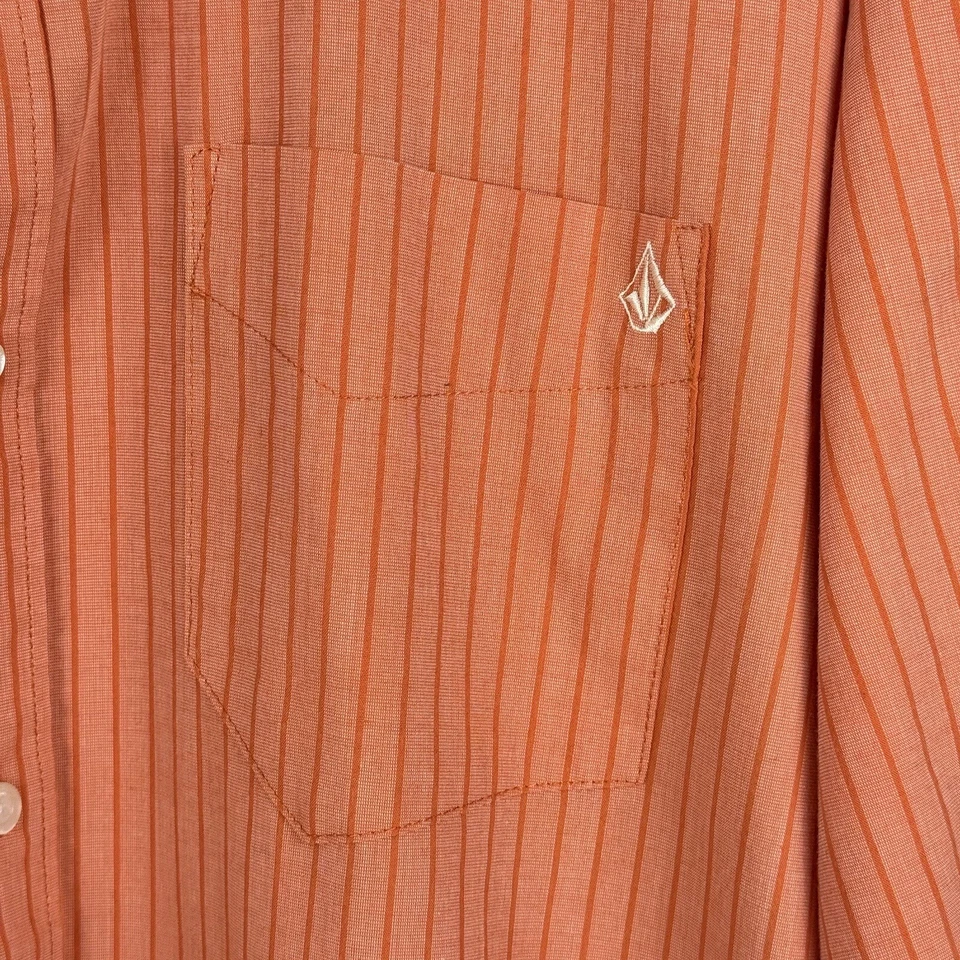 Volcom Classic Fit Button Up Shirt Striped Orange Mens XL - Image 4 of 4