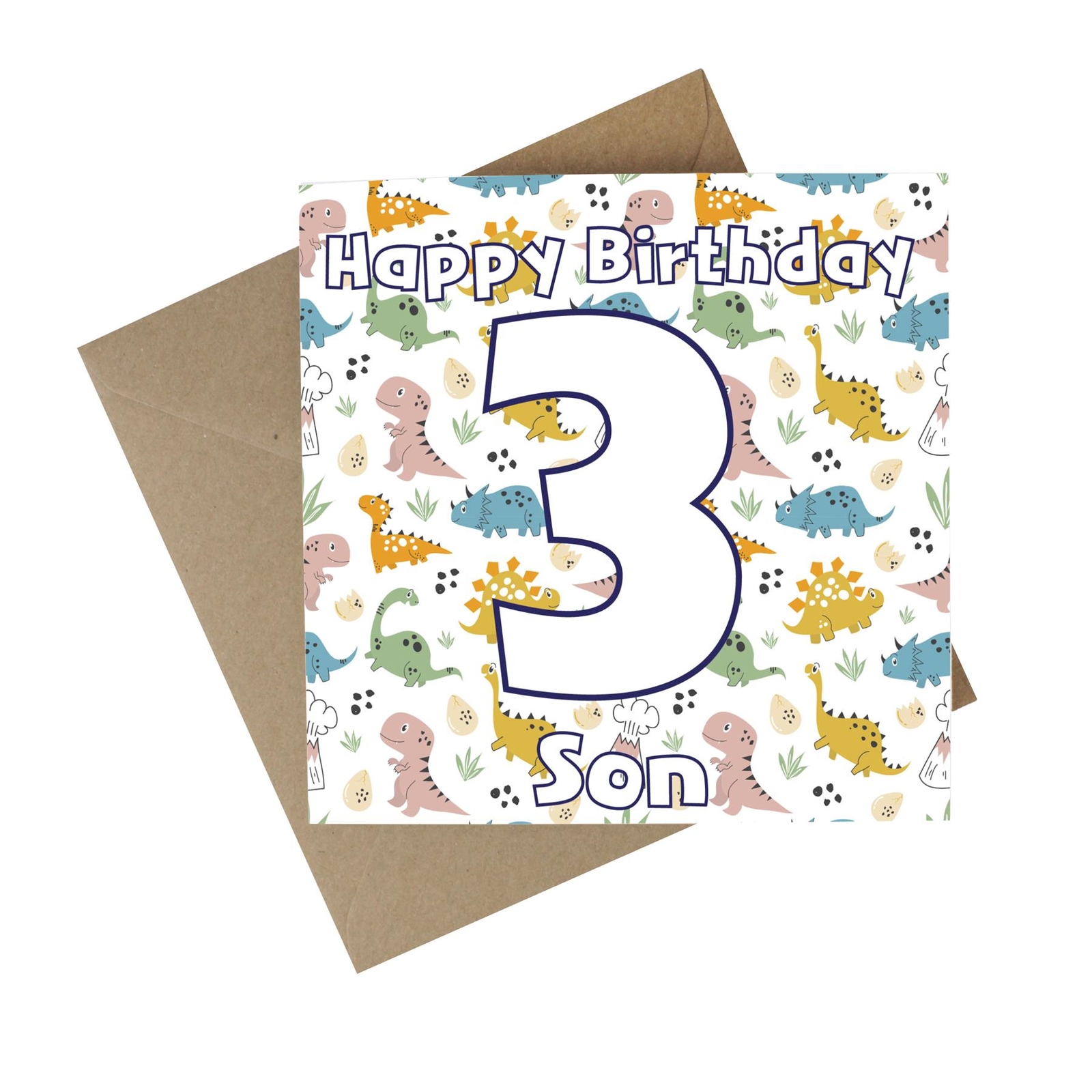 Dinosaur Son 3rd Birthday Recycled Paper Age Card - Childrens Eco Greetings Card