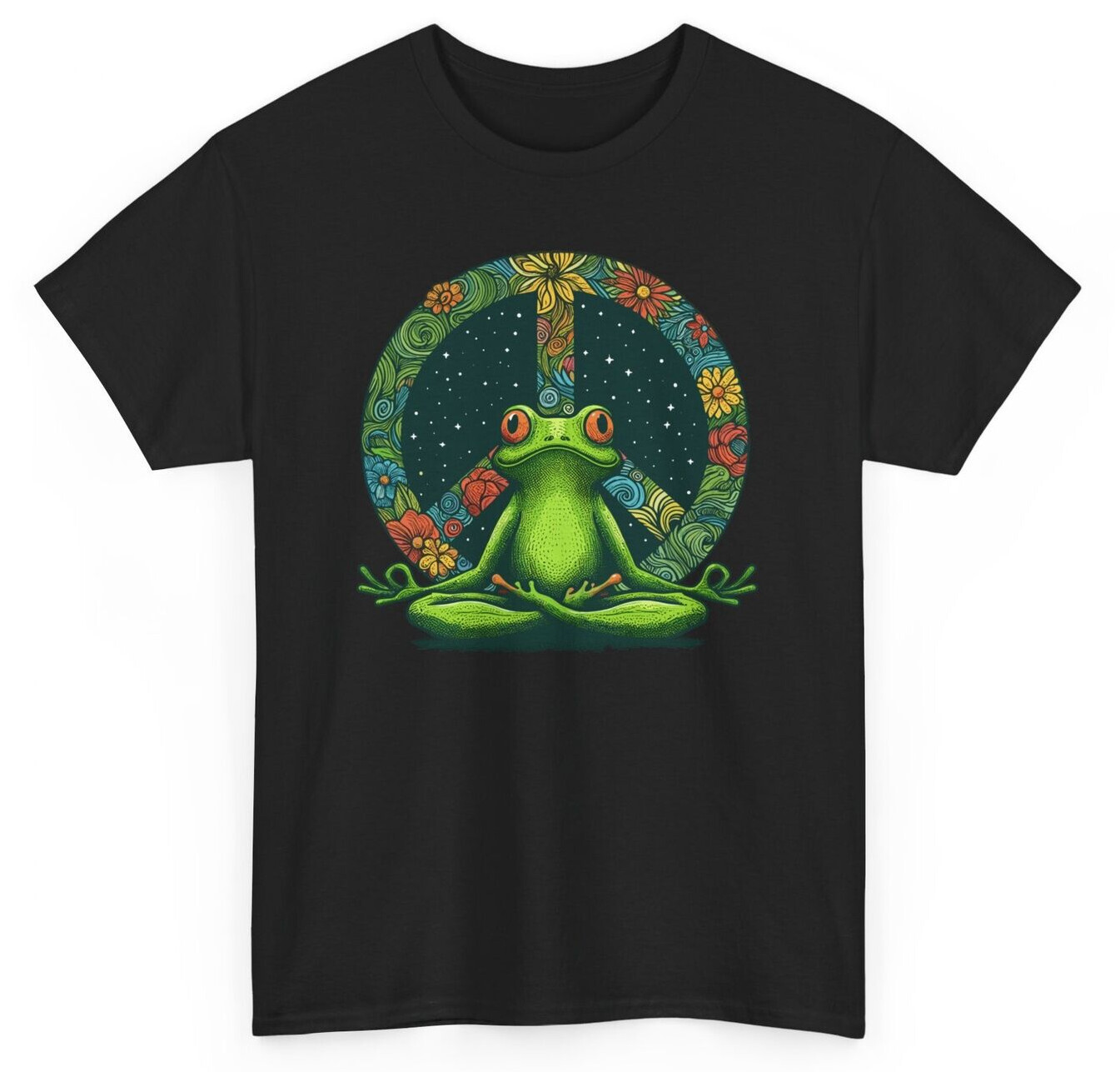 Meditation Yoga Frog Funny T-shirt - Peace Sign Hippie Graphic Tee