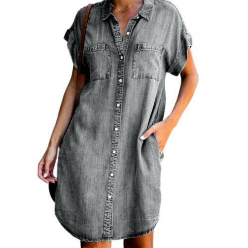 Mujer Manga Corta Slim Fit Denim Cuello Cuadrado Falda Larga Mediana - Imagen 12 de 29