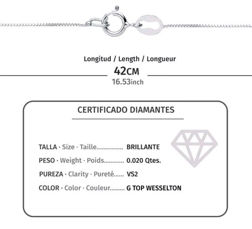 Collar oro 18k 750 mls. Oro Blanco. Estrella 5,5 MM. Con Diamante 0,02 Q. - Imagen 2 de 4