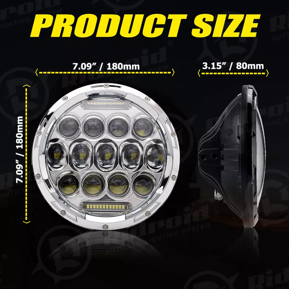 Coppia Fari LED Cromati Hi/Low DRL 7" pollici per Austin Cambridge Westminster - Immagine 2 di 4