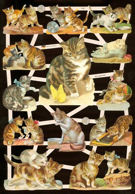 VICTORIAN STYLE DIE CUT PAPER SCRAPS MIXED CatS ef7407 GERMANY
