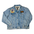 Vintage Harley Davidson Denim Jacket Embroidered Patch Blue Biker XLARGE Men