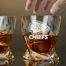 Custom Engraved Kansas City Chiefs Whiskey Glass – 10 oz Twisted Rocks Glass