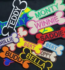 Custom Your Dog Name in a Bone Embroidered Iron On, Sew On, or Hook & Loop Patch