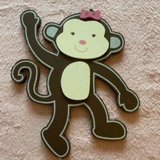 Kidsline monkey brown cream pink bow mdf board nursery baby wall decor