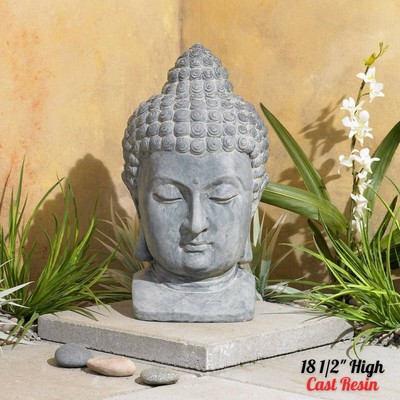 Big Meditating Buddha Head Zen Statue Faux Stone Bust Outside Garden Home Decor