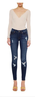 KanCan Jeans Womens Blue Distressed Dark Wash Stretch W7 27 KC8001HRD