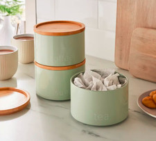 Stackable Tea Coffee Sugar Canister Set Airtight 3 Piece Canister Storage Sage