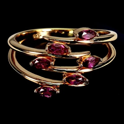 925 Sterling Silber Ring Marquise Rhodolith Granat 4x2mm Pink Besetzt Gr 8.5 - Bild 1 von 4