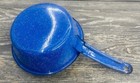 Set of 2 Vintage Blue Speckled Enamelware Camping Skillets / Frying Pans — photo 2