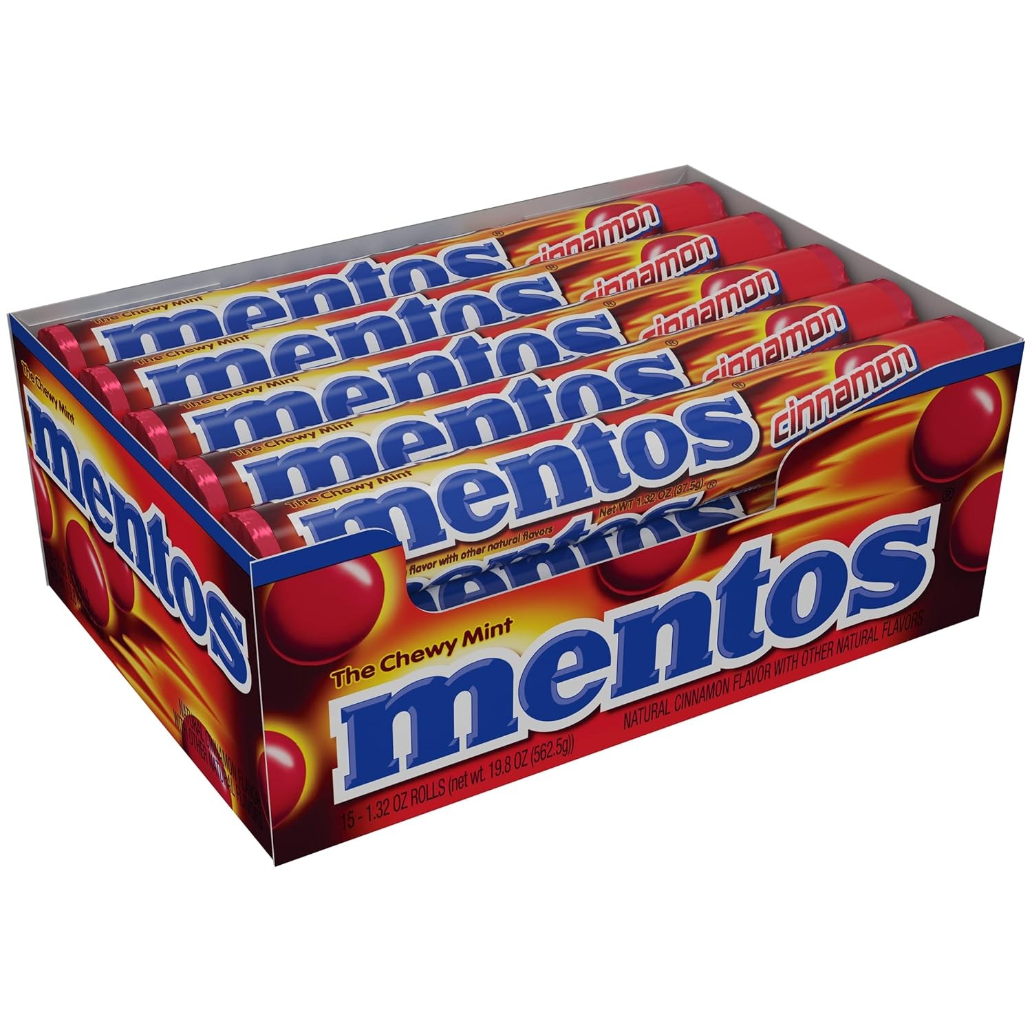 Mentos Chewy Cinnamon Mint Candy, 14-Piece Rolls, 15-Count Party Pack