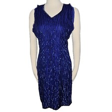 Mark & John By Sam Vintage Royal Blue Silk Sequin Cocktail Dress Keyhole Back L