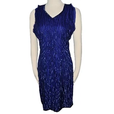 Mark & John By Sam Vintage Royal Blue Silk Sequin Cocktail Dress Keyhole Back L