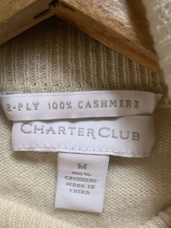 Suéter Charter Club 100% Cachemira Cuello Alto Talla M Marfil Invierno Blanco Foto 3 de 4
